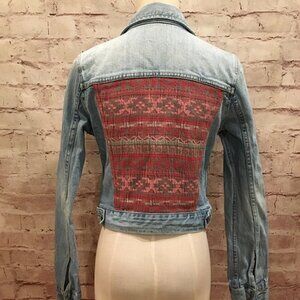 American Eagle Cropped Trucker Jean Jacket Western Southwest Aztec Womens S